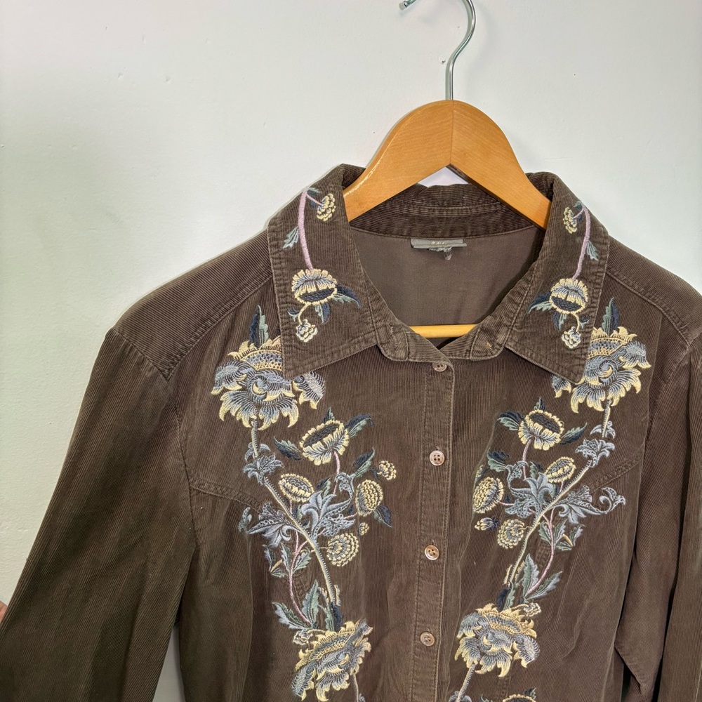 J.Jill Brown Floral Embroidered Button-Up Shirt - Picture 3 of 6